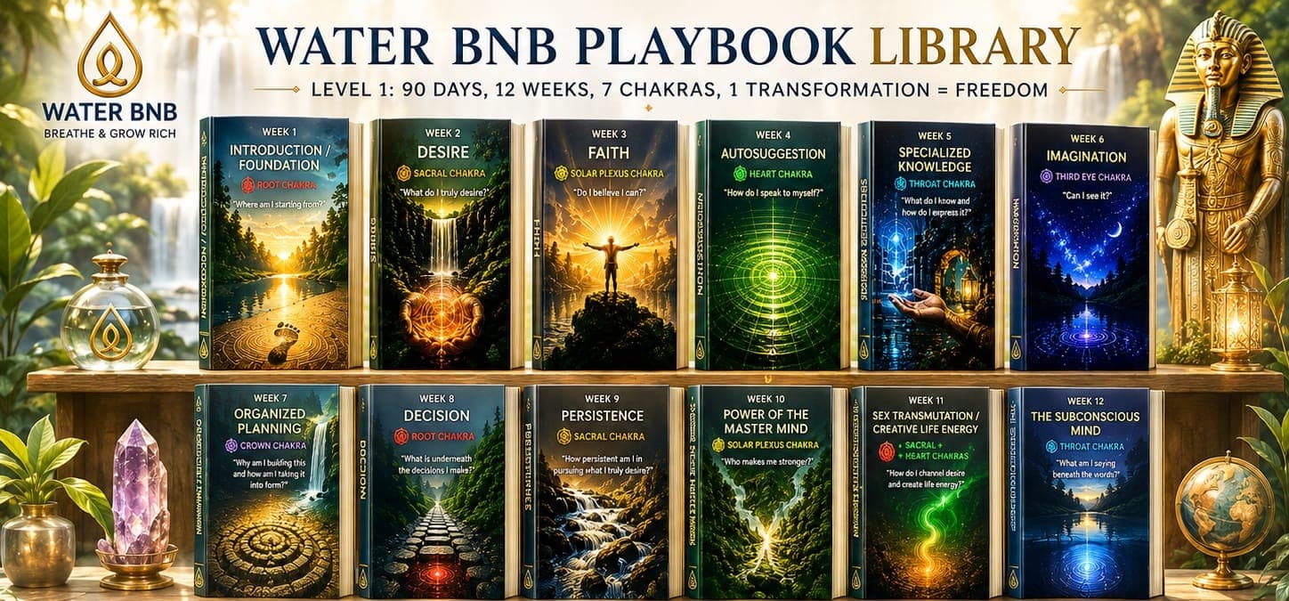 Water BNB Playbook Library — Level 1: 90 Days, 12 Weeks, 7 Chakras, 1 Transformation = Freedom.